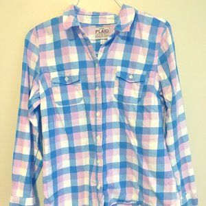 Women's Plaid Button-Up Blouse in Purple/Blue